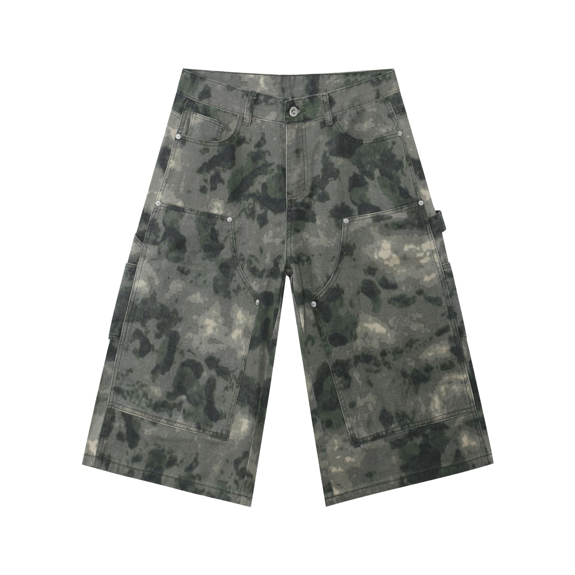 Retro Fog Dye Camouflage Three-Quarter Pants Men's Loose Straight Casual Work Shorts