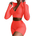 Women's Tight Solid Color Long Sleeve Leisure Sports Suit Women's 2-Piece