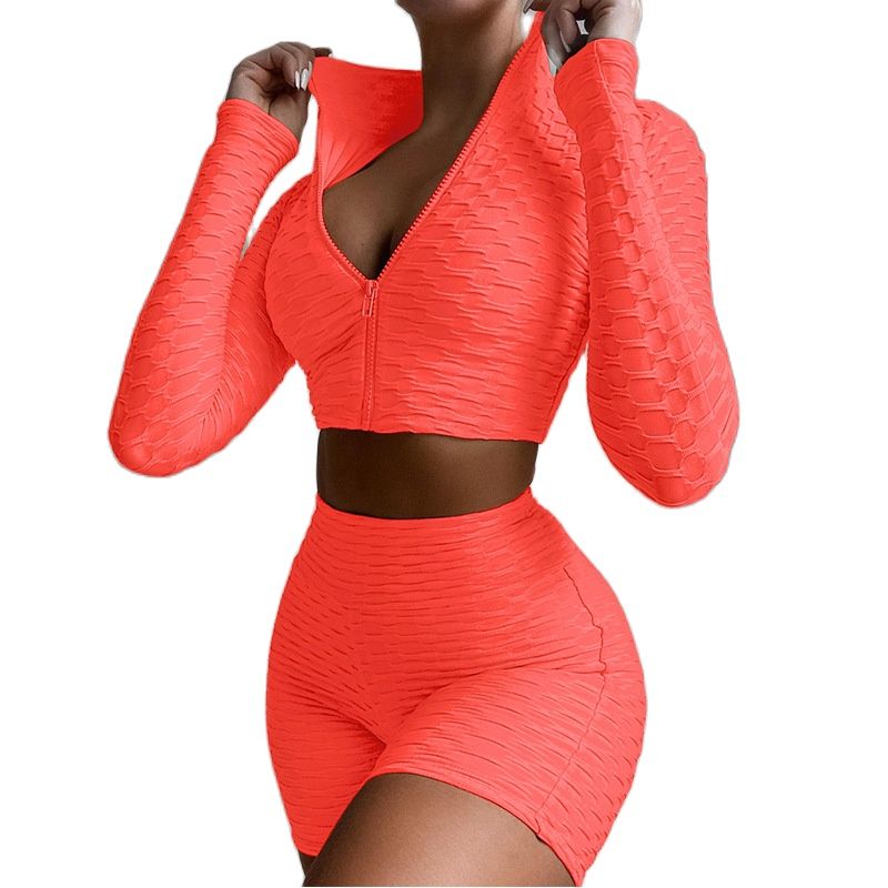 Women's Tight Solid Color Long Sleeve Leisure Sports Suit Women's 2-Piece