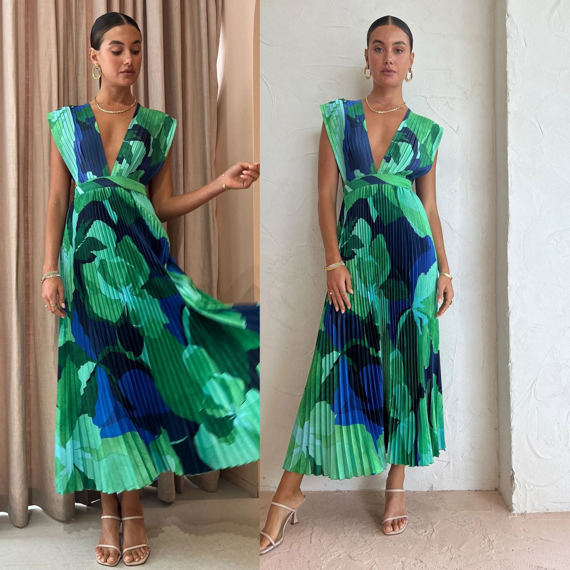 Pleated Sleeveless Casual Dress for Spring and Summer Loose Vacation Women's Dress