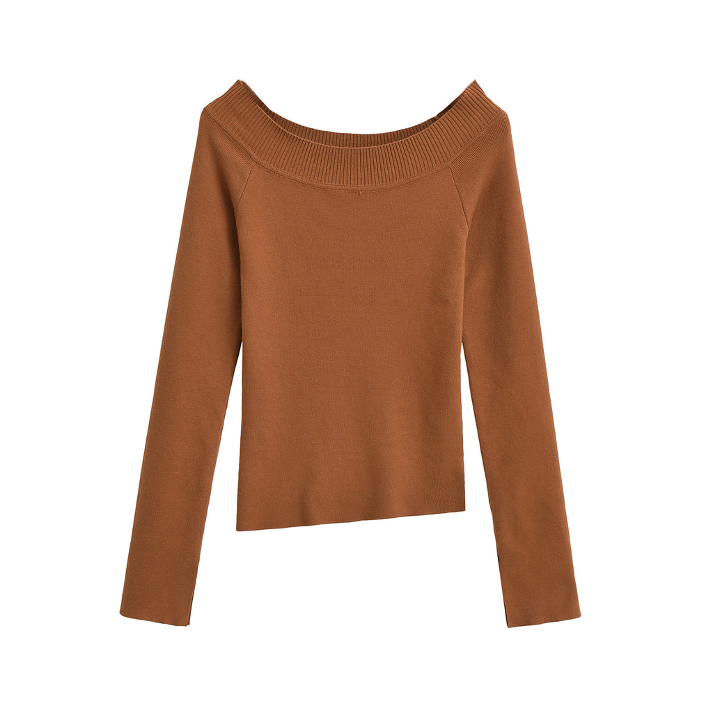 One line off shoulder slanted shoulder elastic slim fit top