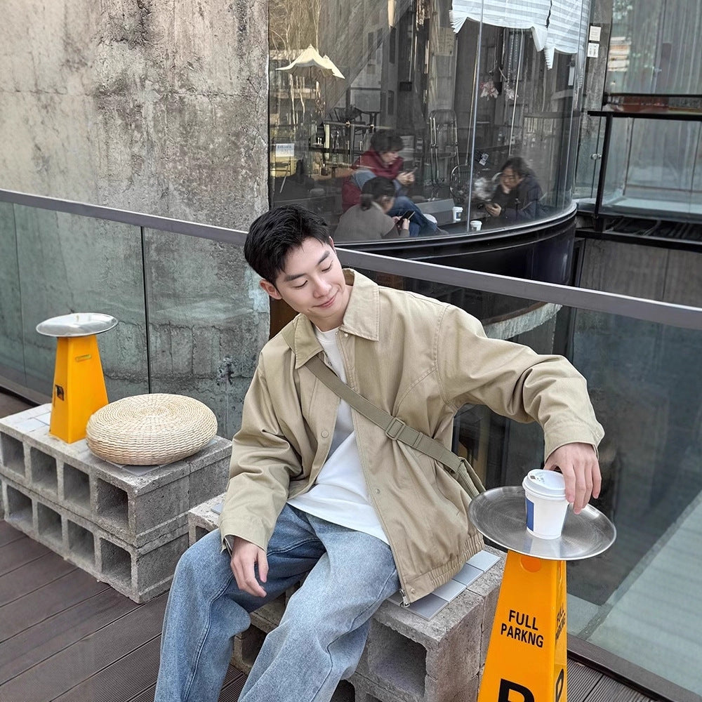 Casual Solid Color Lapel Work Jacket for Men
