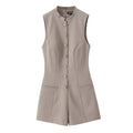 Button embellished sleeveless jumpsuit shorts
