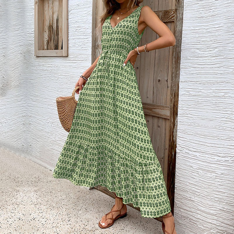 New European and American Summer Women's Diamond Printed Sleeveless Dress