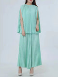 Summer Versatile Pleated 2 Piece Set Women Sleeveless Tops Wide Leg Trousers Casual Solid Color