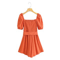 New Fashion Casual Short Sleeve Square Collar Thin Solid Color Jumpsuit Shorts