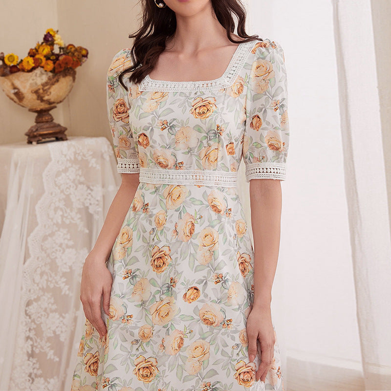 Summer Dress Elegant Design Chic Floral Chiffon Long Skirt For Women