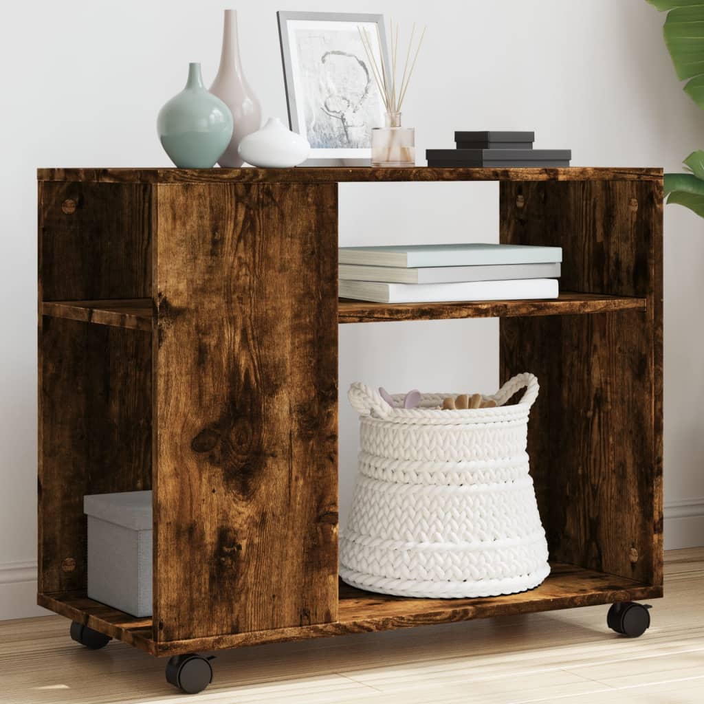 Side Table with Wheels 70x Wood Material   Side Table