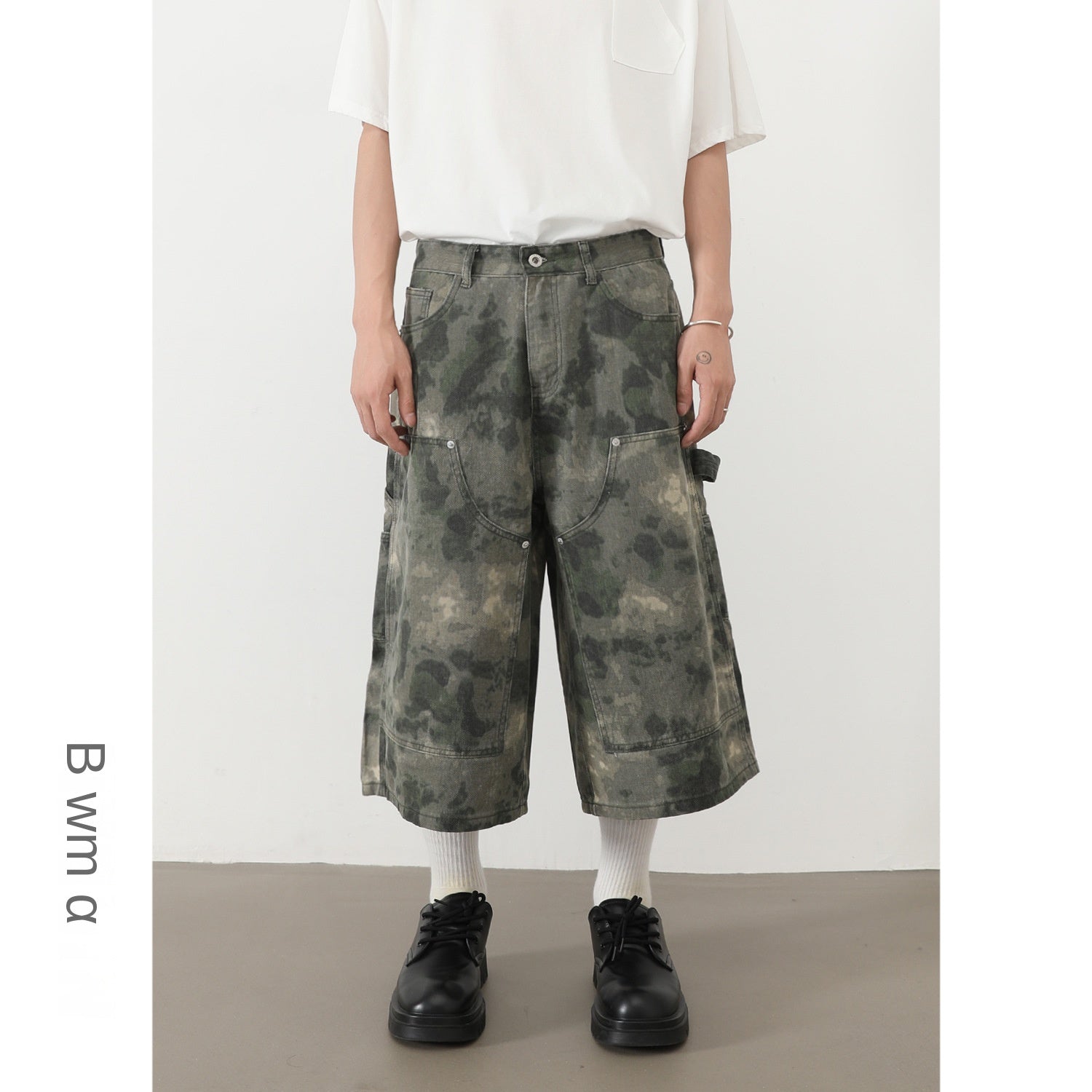 Retro Fog Dye Camouflage Three-Quarter Pants Men's Loose Straight Casual Work Shorts