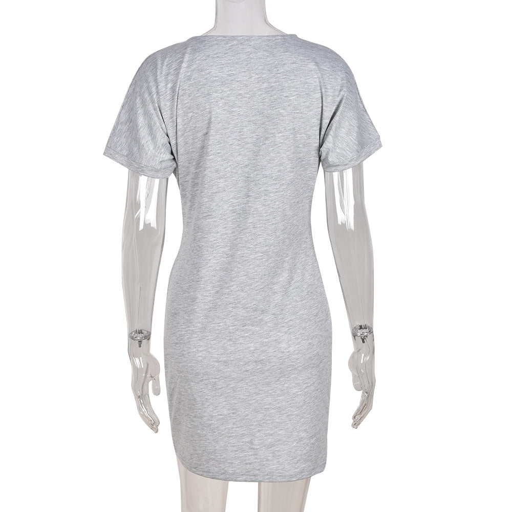 Summer New Round Neck Slim Belt Short Sleeve Dress Women