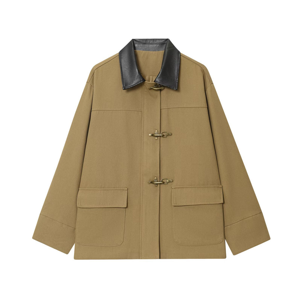 Work style leather collar jacket
