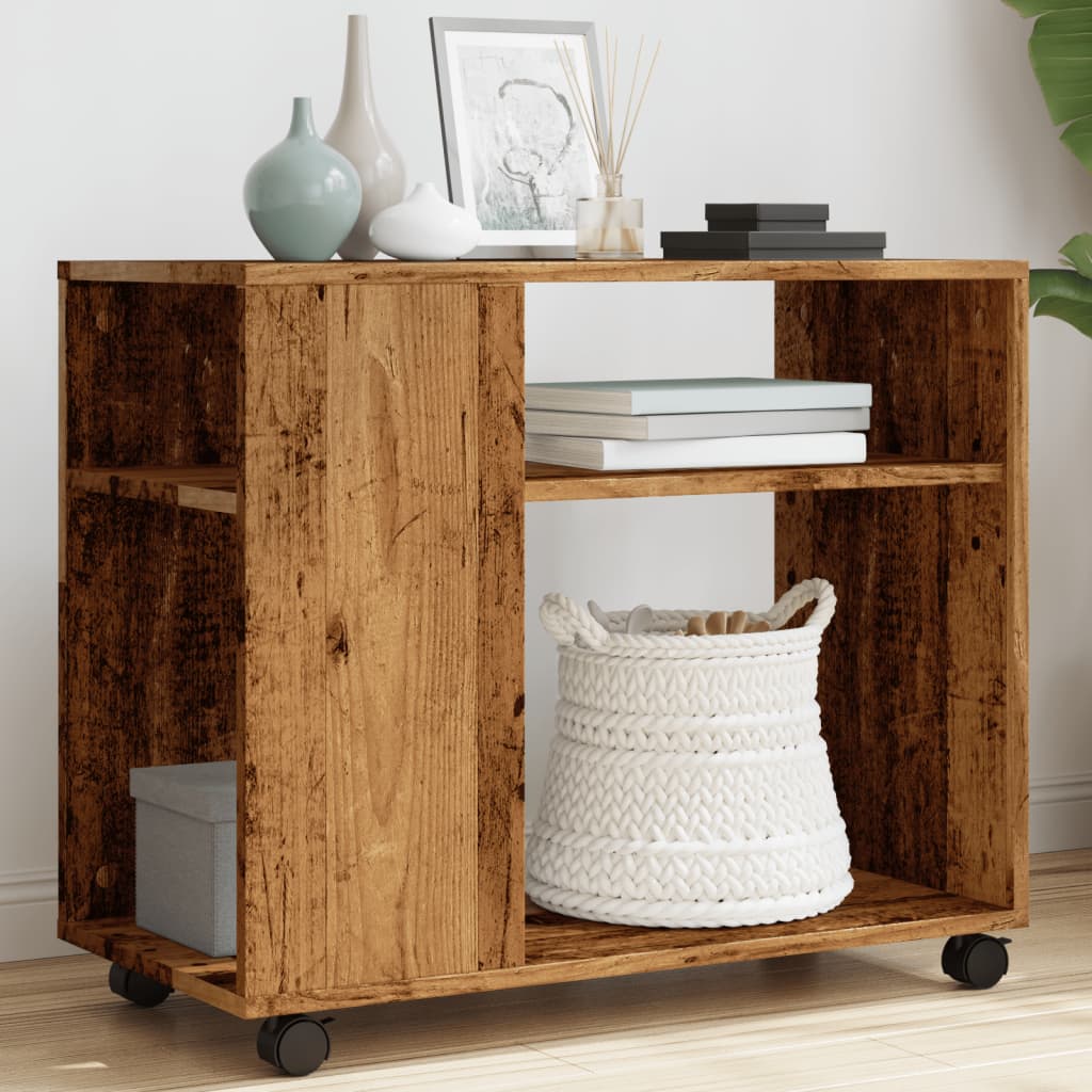 Side Table with Wheels 70x Wood Material   Side Table