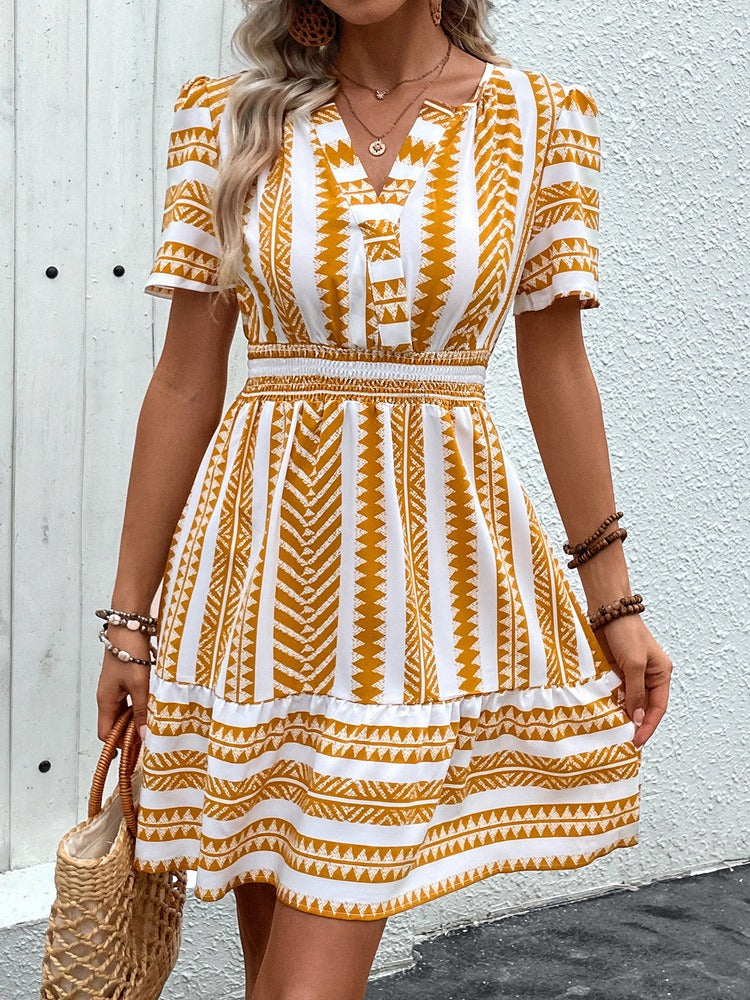New European and American Summer Women's V-neck Bohemian Style Dress