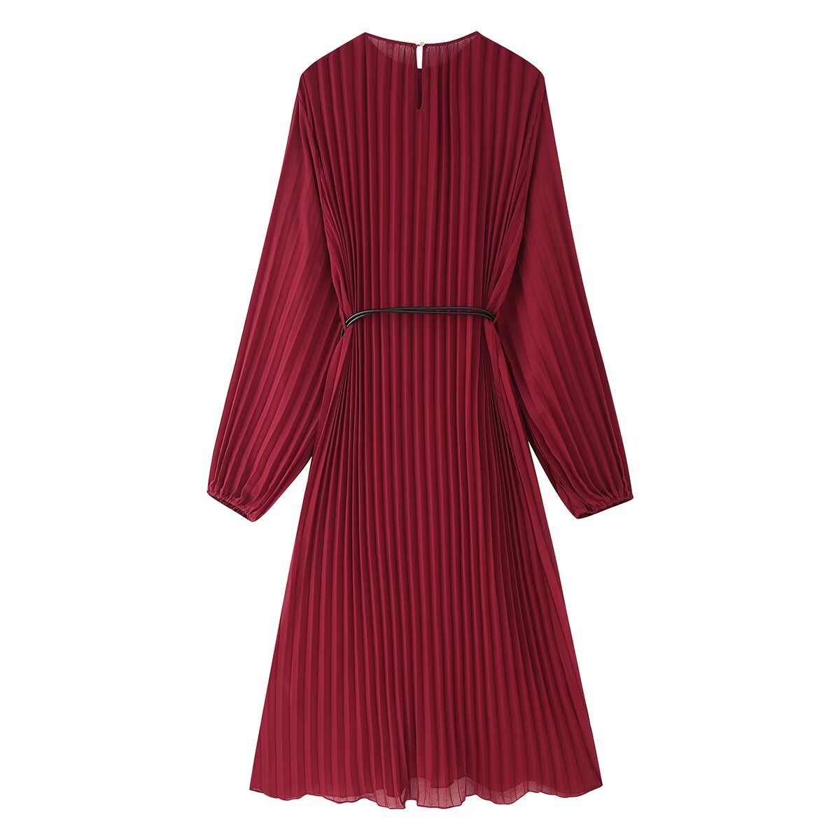 Summer pleated loose and fashionable solid color temperament belt long dress
