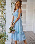 Fashion Women's Dress Summer Waistcoat Print Swing Skirt
