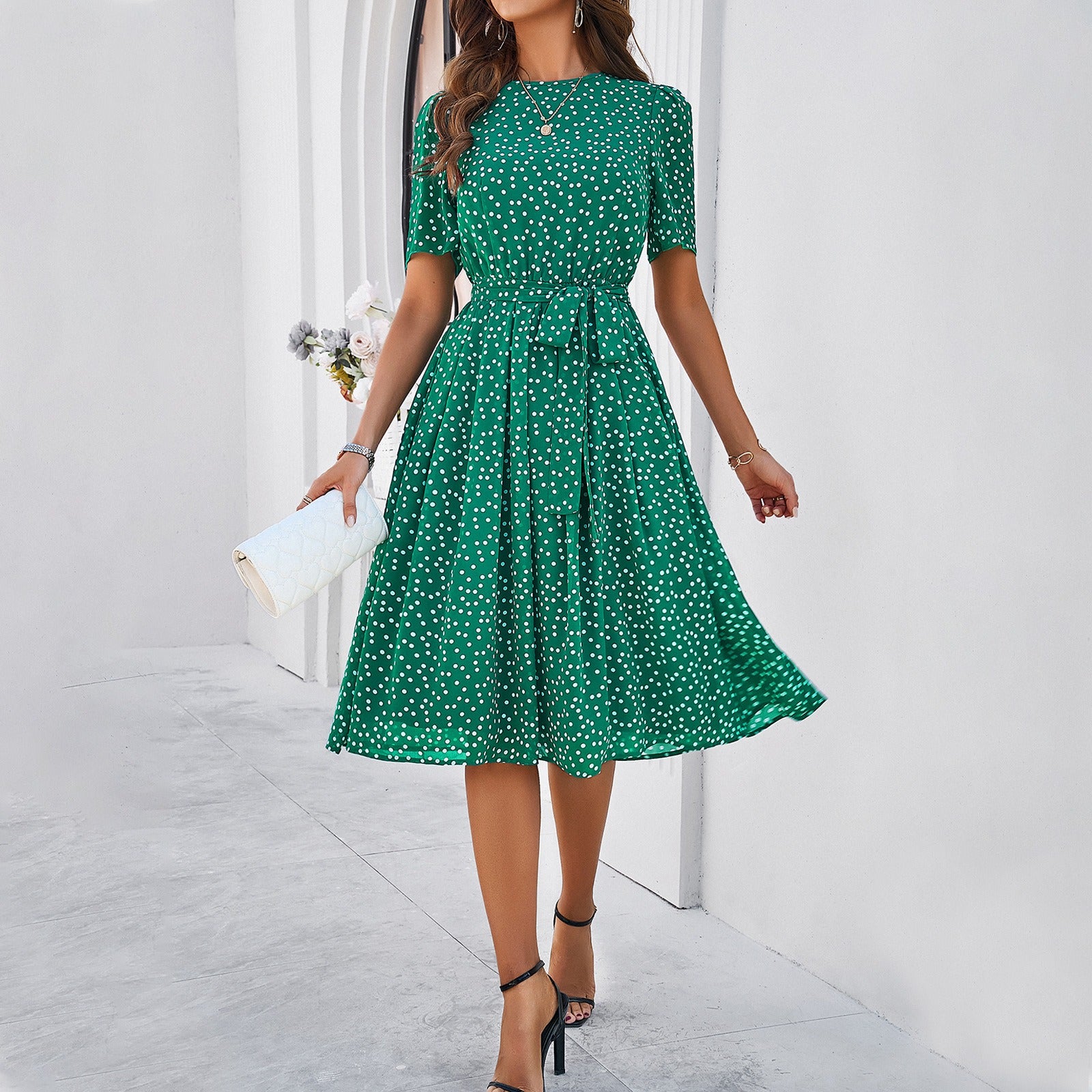 Women's spring and summer temperament casual polka dot printed dress