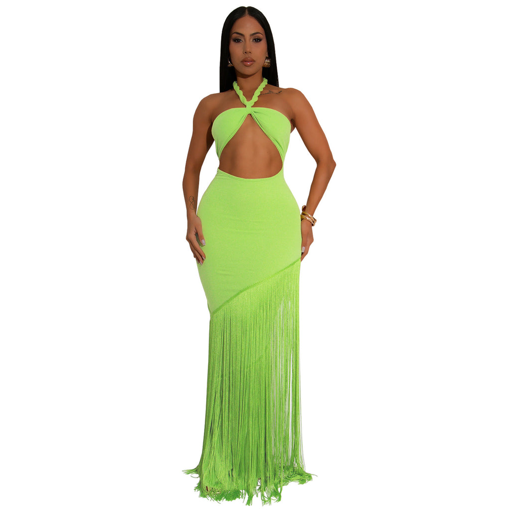 Women's Summer Dress with Tassel Splicing and Strapless Design
