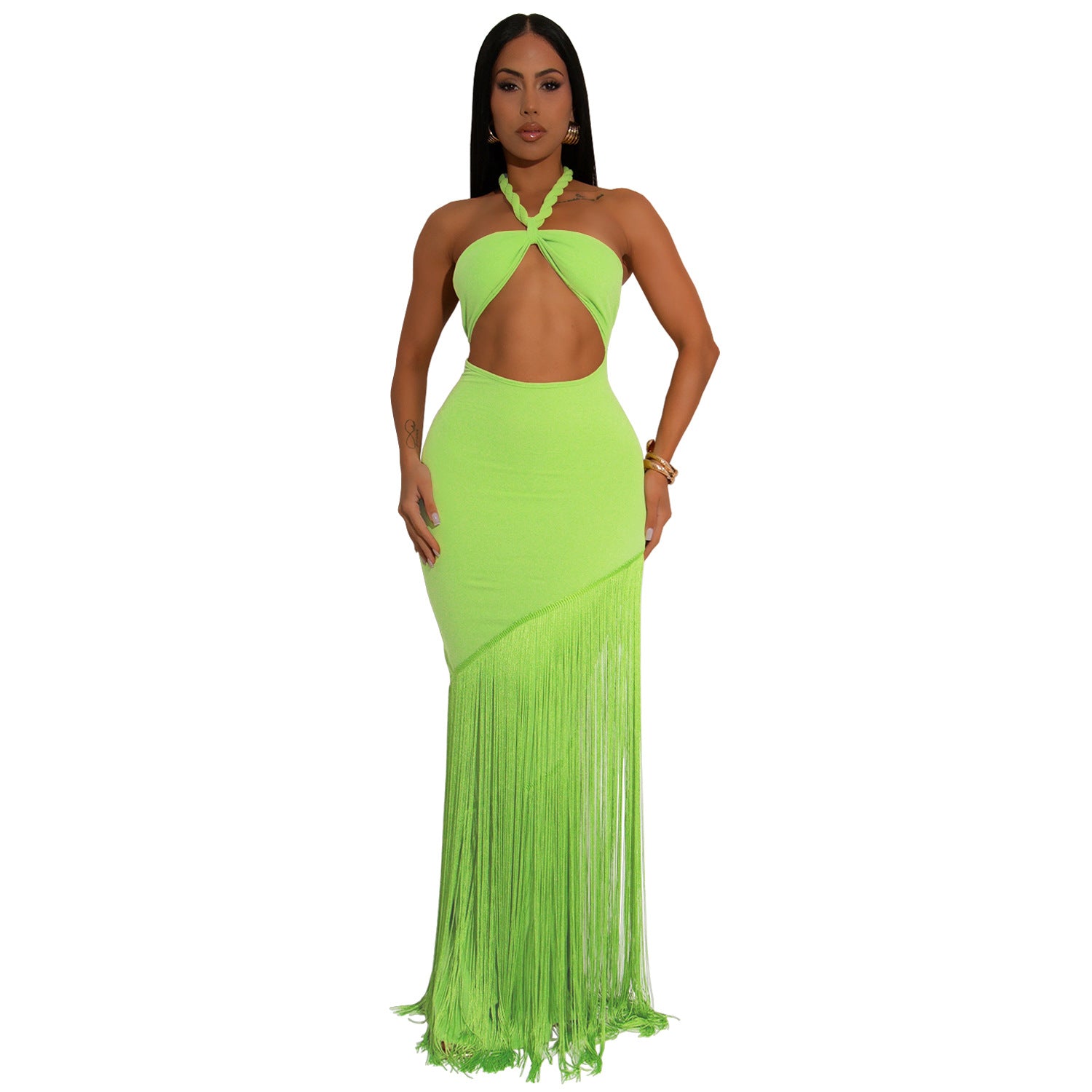 Women's Summer Dress with Tassel Splicing and Strapless Design