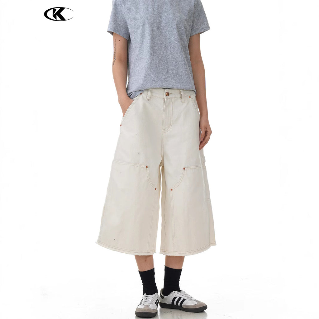 Loose Casual Retro Rivet Carpenter A-line Work Shorts