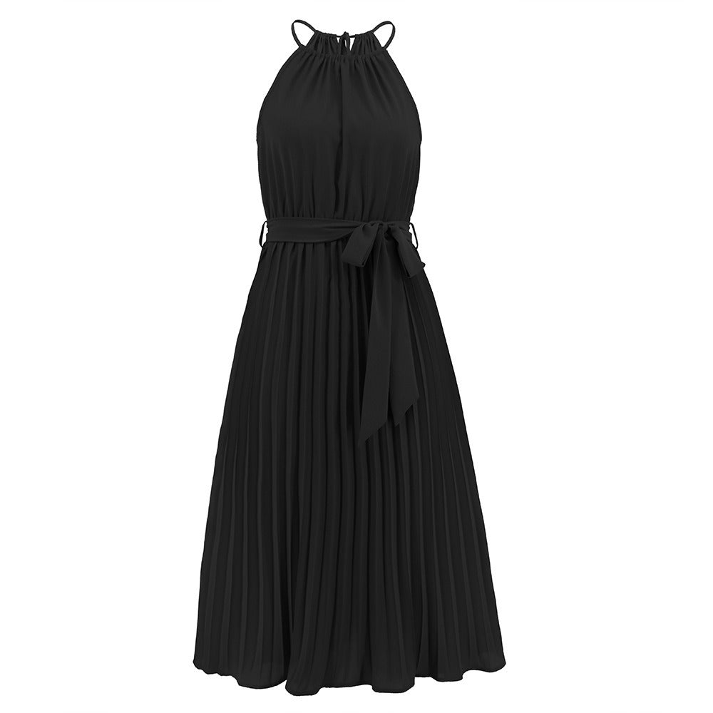 Women's Summer New Sexy Spaghetti Straps Sleeveless Pleated Skirt Dress