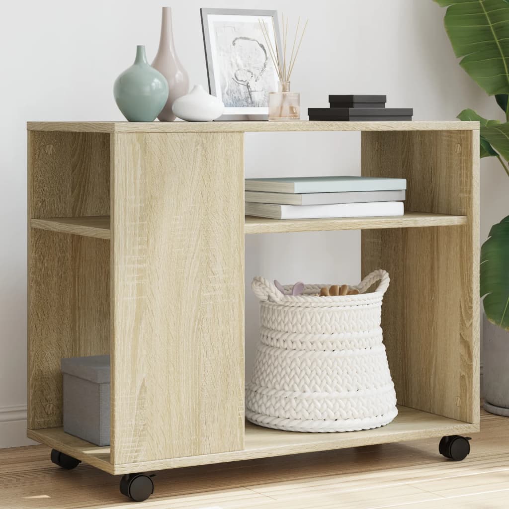 Side Table with Wheels 70x Wood Material   Side Table