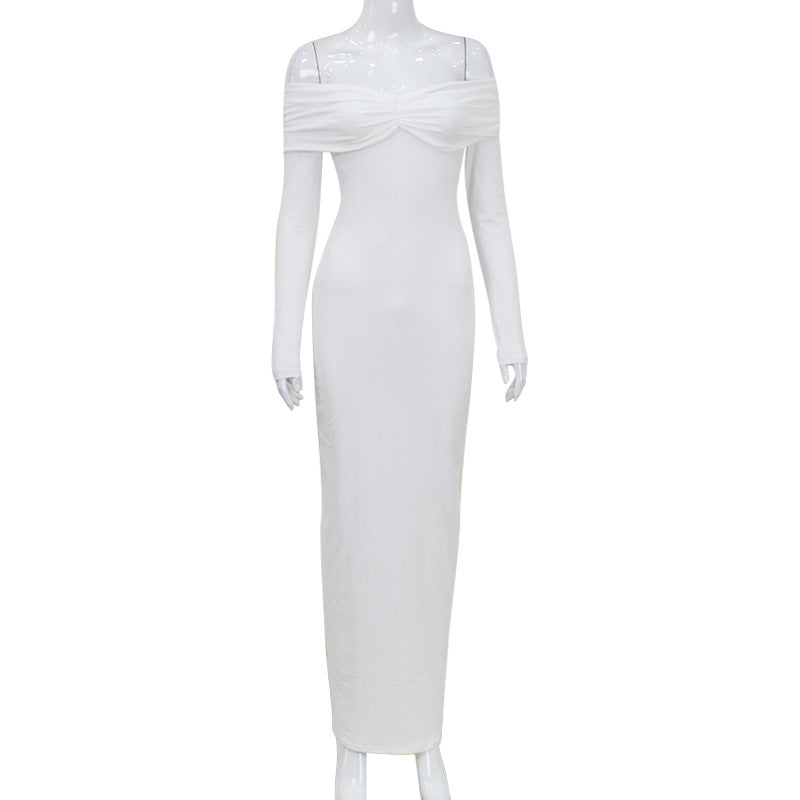 Shoulder baring sexy dinner party temperament one-step dress