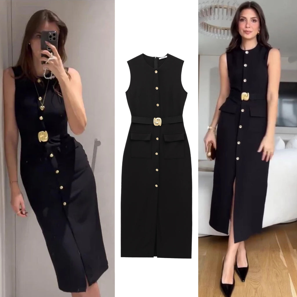 Summer women's sleeveless MIDI dress with waistband