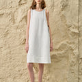 Unique Design Handmade Beaded Dress Women's Summer Tencel Linen Strapless Dress Pure Color A-Line Dress