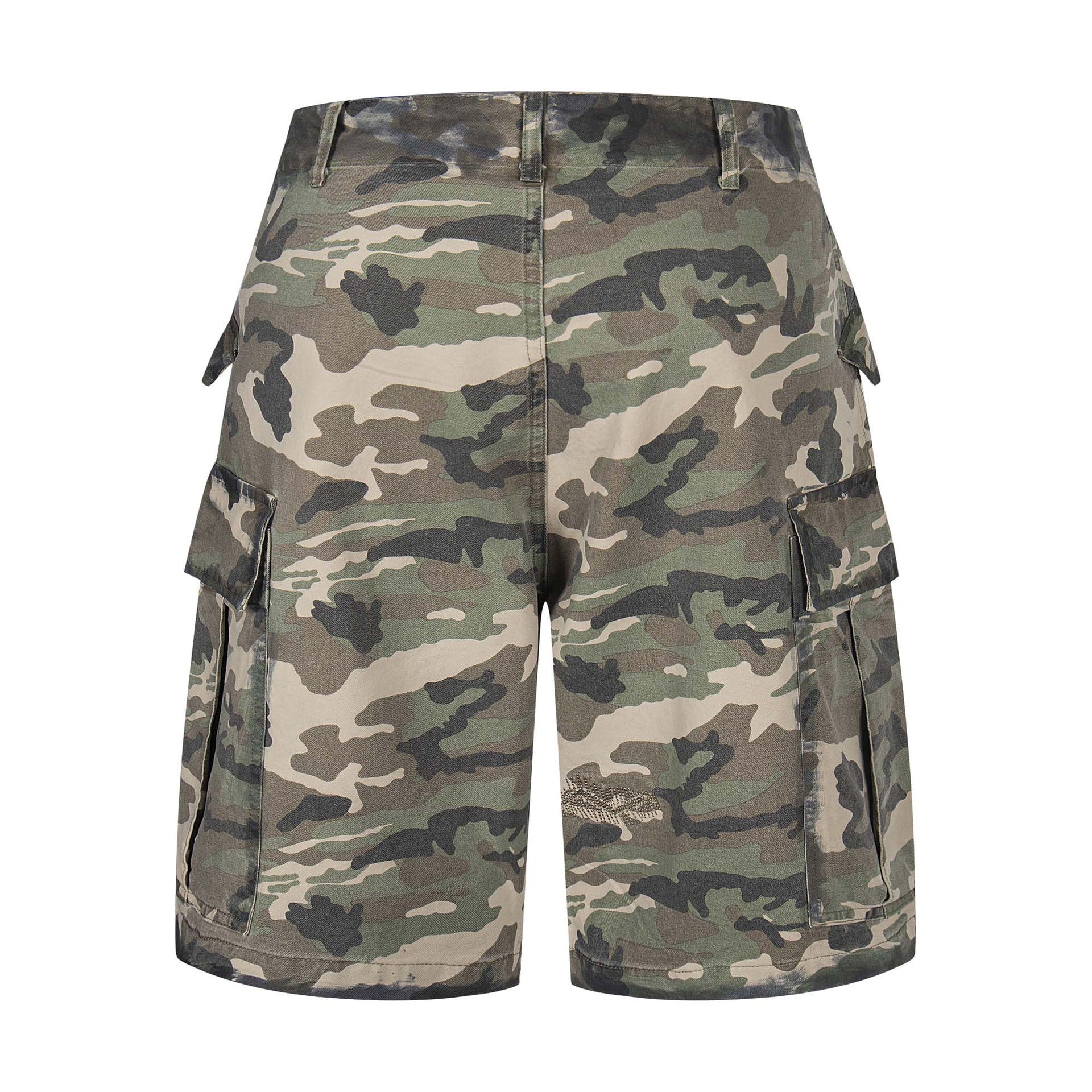 Retro Topstitching Multi-Pocket Denim Work Shorts Unisex Loose Wide-Leg Five-Point Pants