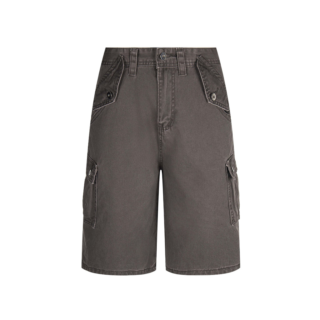 Retro Washed Vintage Multi-Pocket Denim Work Shorts Unisex Loose Wide-Leg Three-Quarter Pants