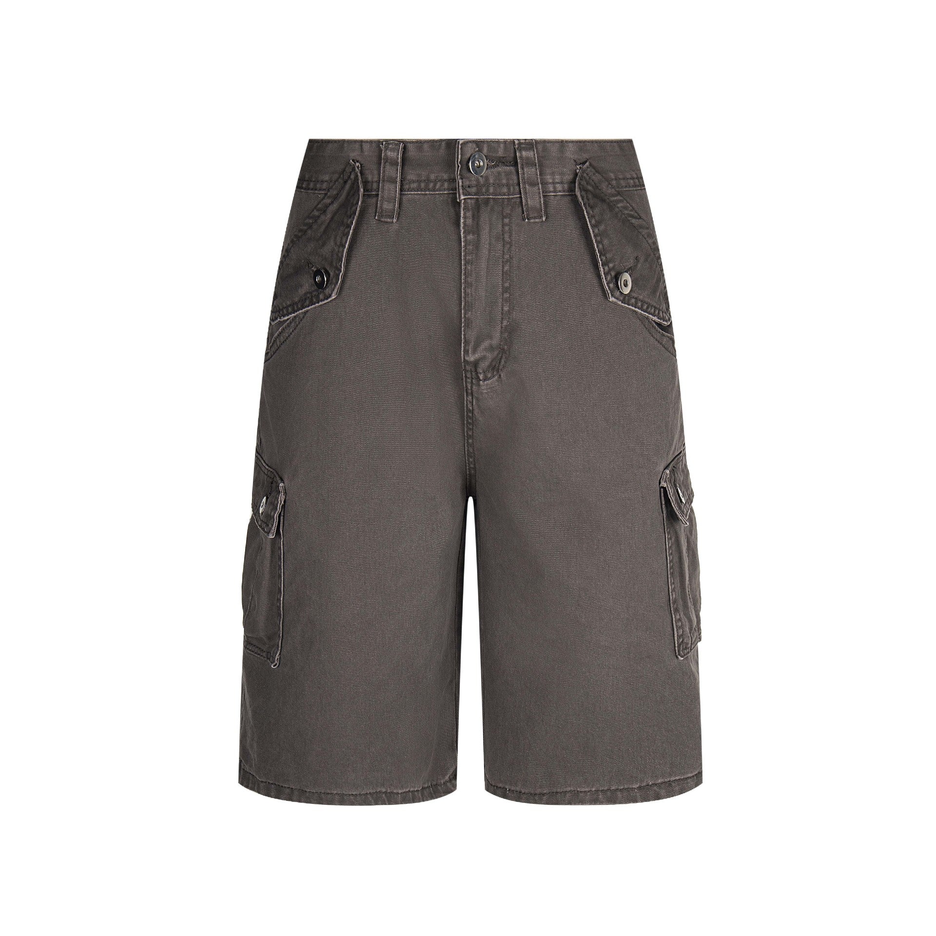 Retro Washed Vintage Multi-Pocket Denim Work Shorts Unisex Loose Wide-Leg Three-Quarter Pants