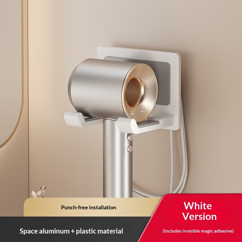 No-drill Hair Dryer Shelf Bathroom Hair Dryer Holder Space Aluminum Wall-mounted Hair Dryer Rack