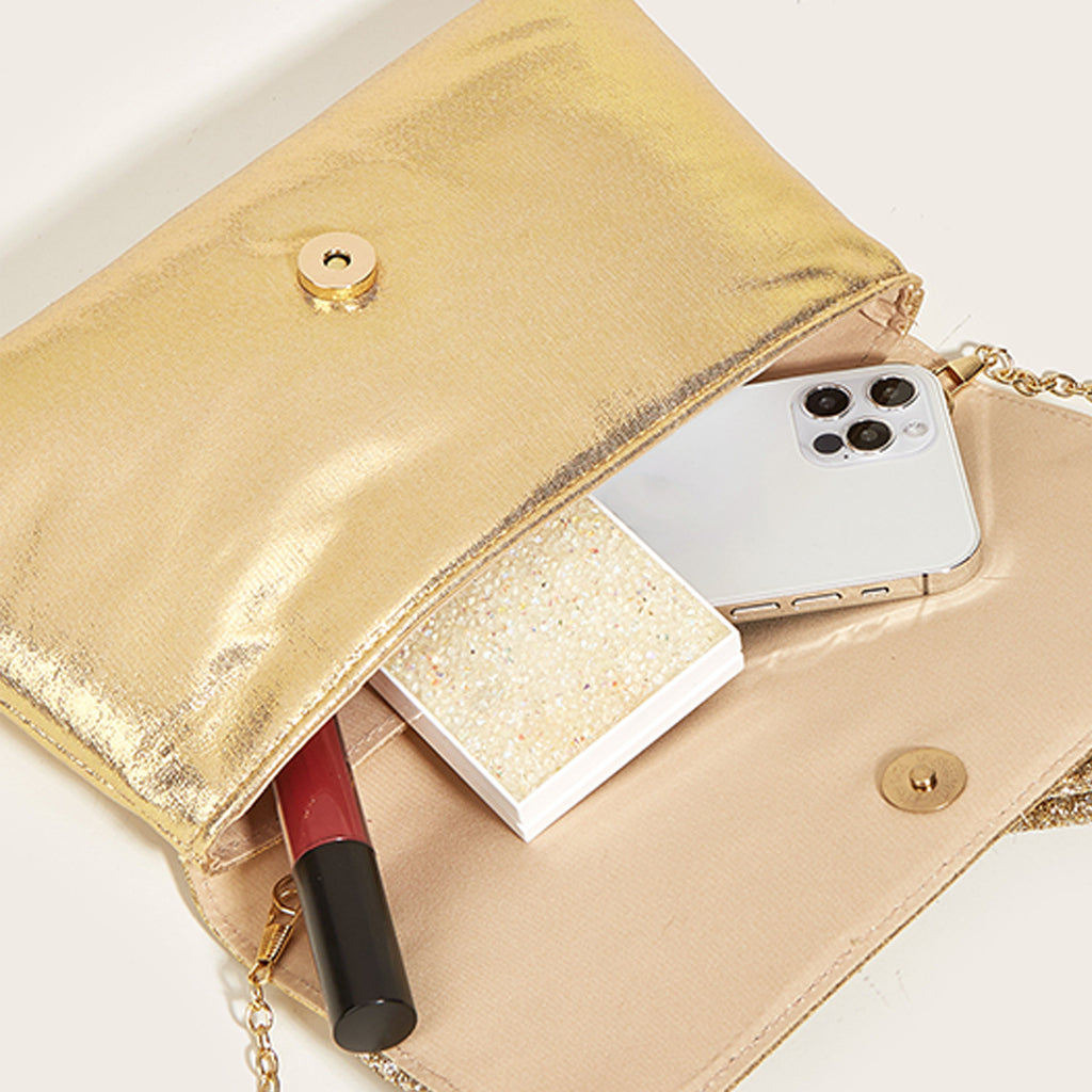 Advanced Fashion Bowknot Dinner Bag Shiny Gold Evening Bag Handbag Women's Bag