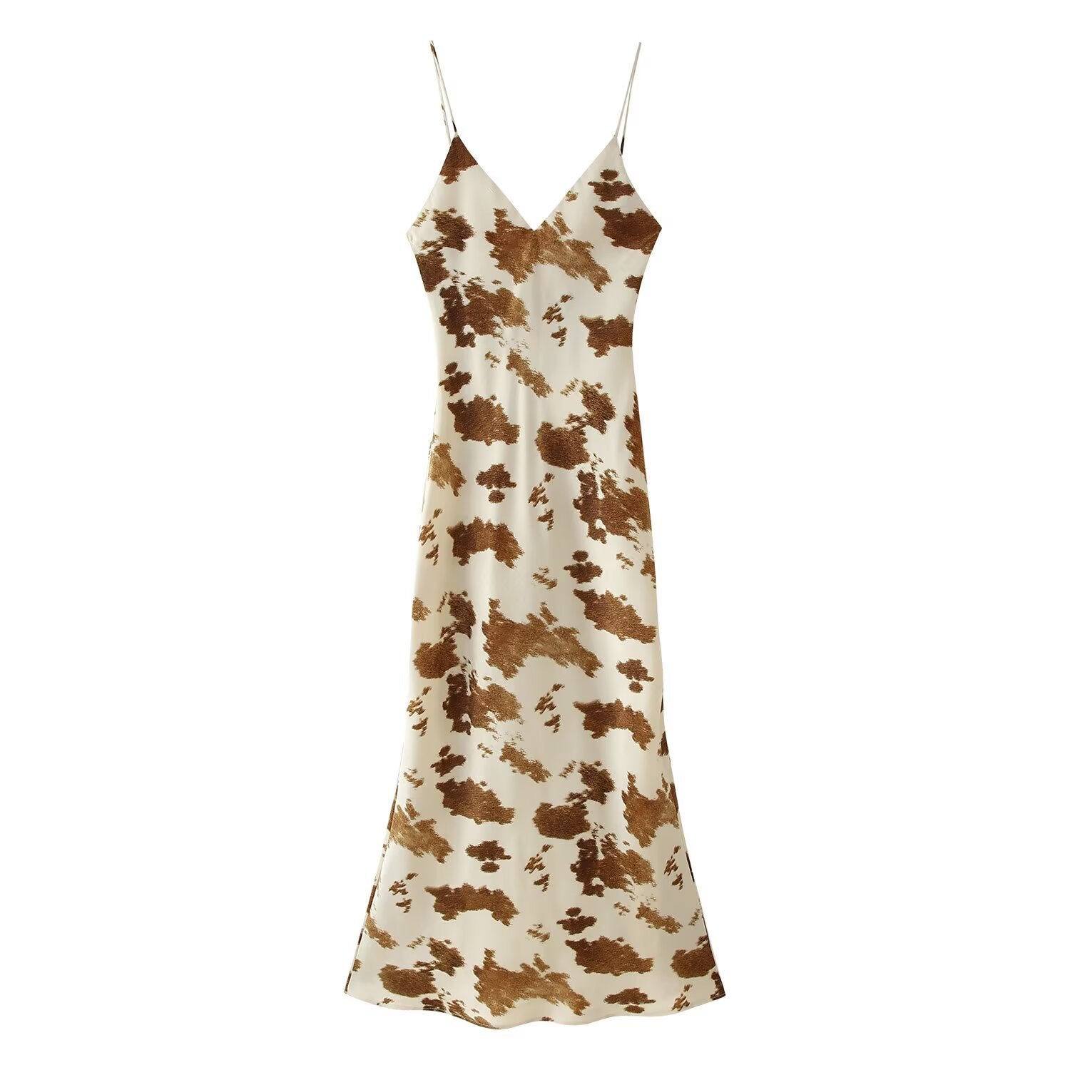 Summer new women's printed pullover V-neck camisole MIDI dress