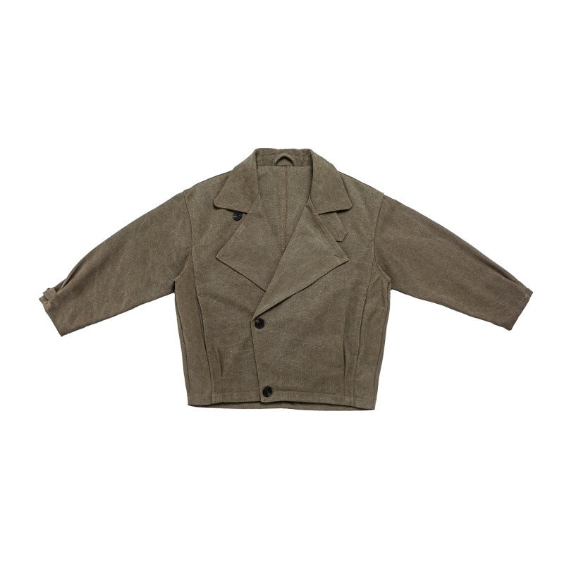 Large Lapel Pocket Work Washed Motorcycle Jacket