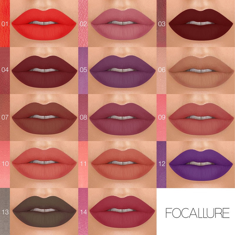 FOCALLURE Liquid Lipstick Makeup Matte Lip Tint Sexy Pigment Waterproof Batom Tint Nude Gloss Kiss-proof Lips Make up