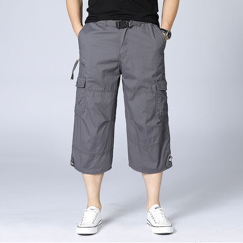Summer cropped casual work pants men's plus size loose shorts casual pants