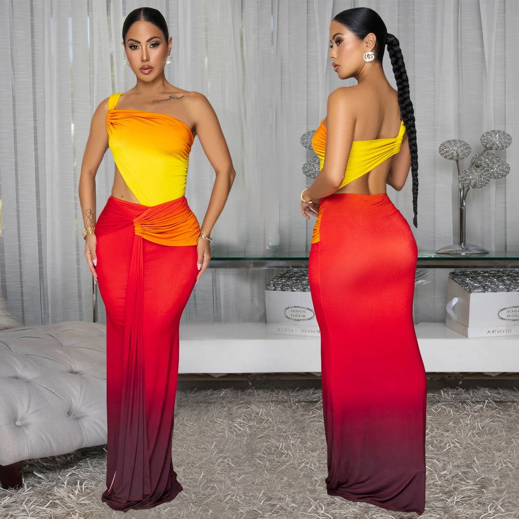 Women's Summer Sexy Off-the-Shoulder Gradient Dress