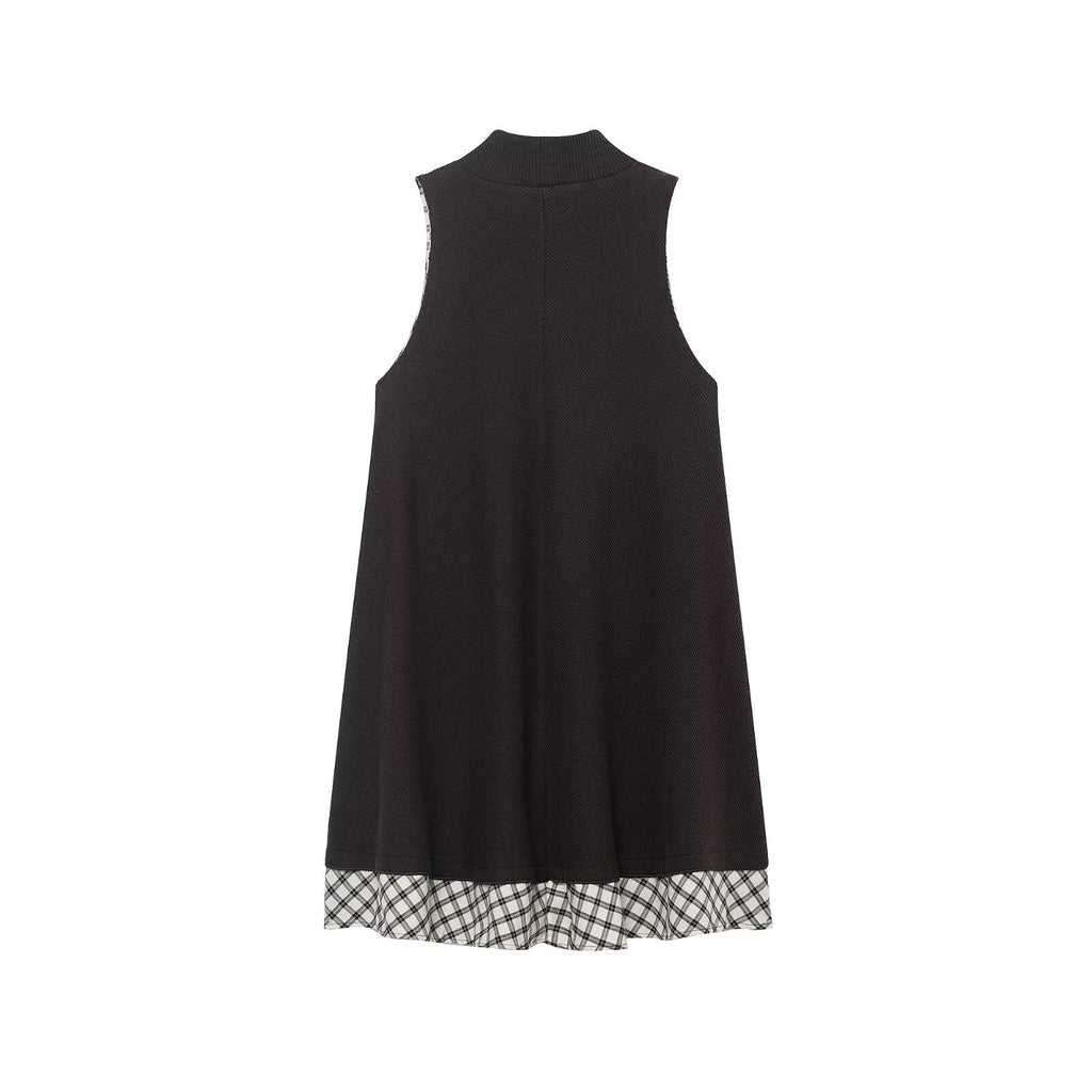 Checkered patchwork short dress