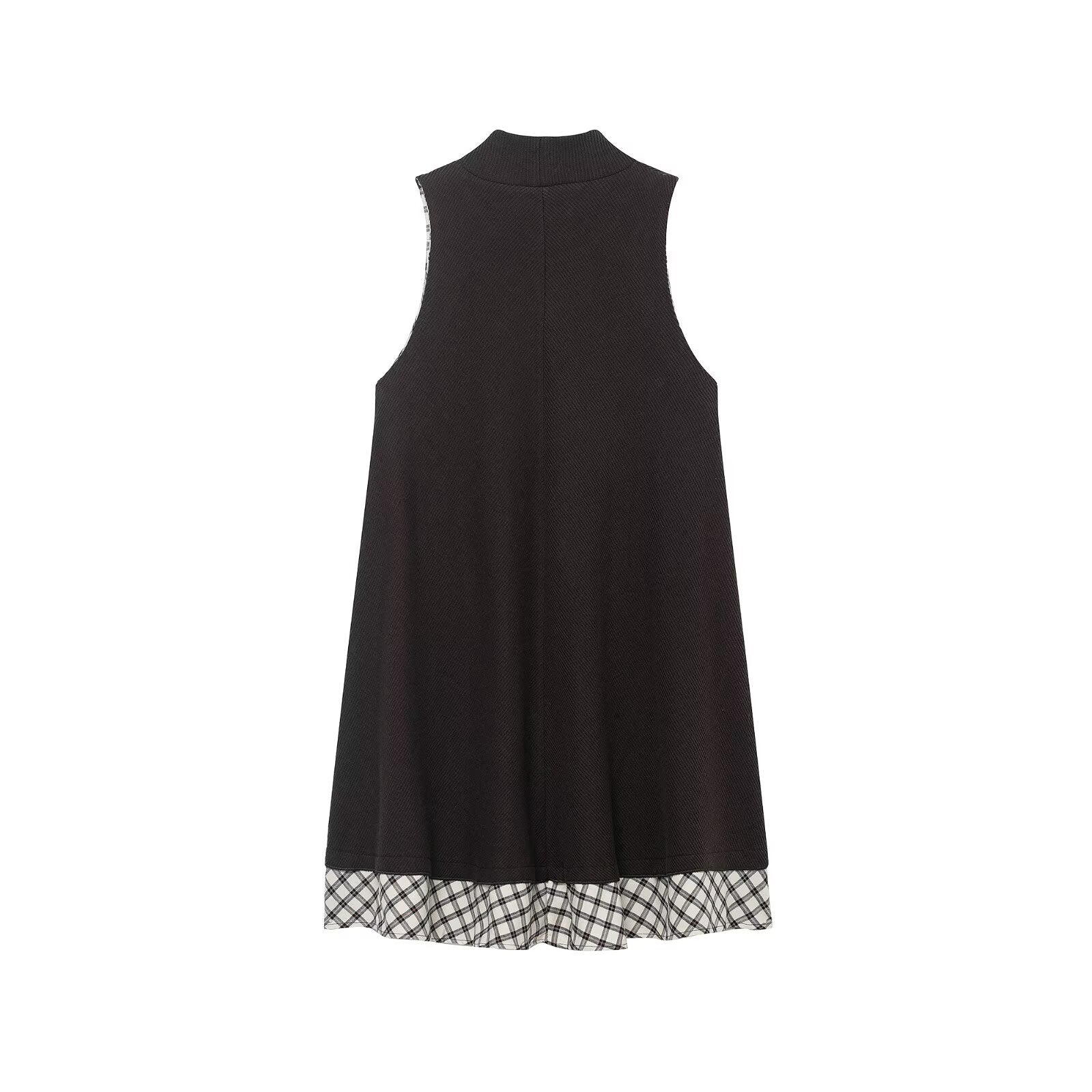 Checkered patchwork short dress