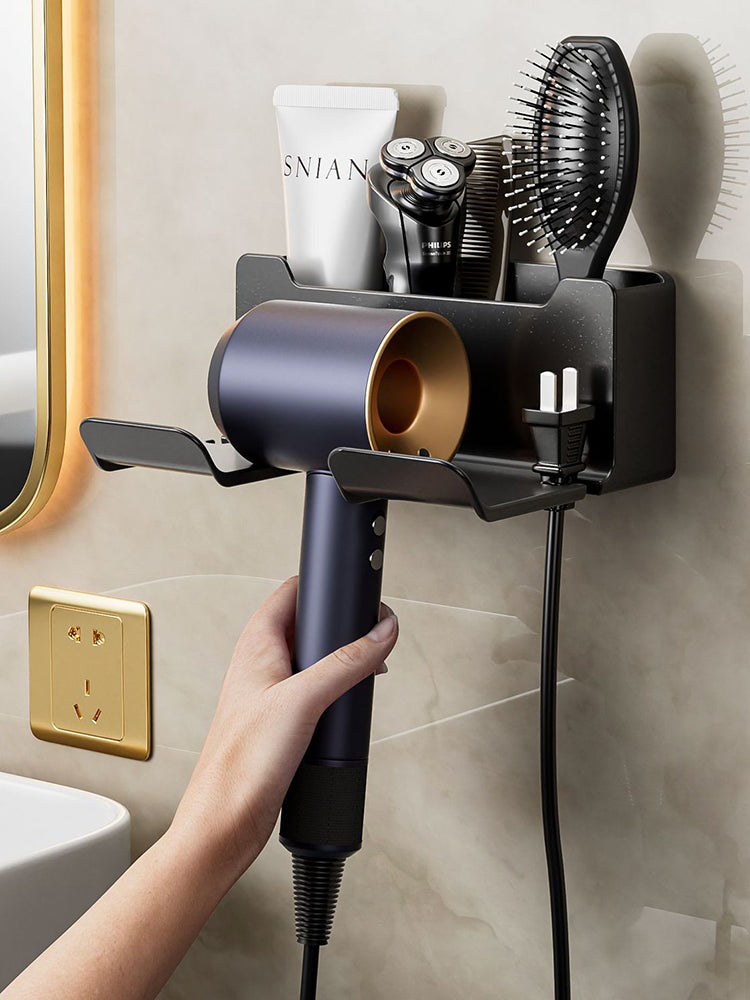Wall-Mounted Hair Dryer Bracket Shelves Hand-Free Hair Dryer Hangers Bathroom Storage Rack