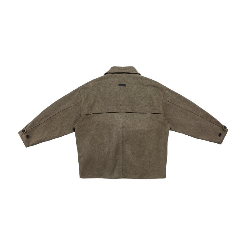Large Lapel Pocket Work Washed Motorcycle Jacket