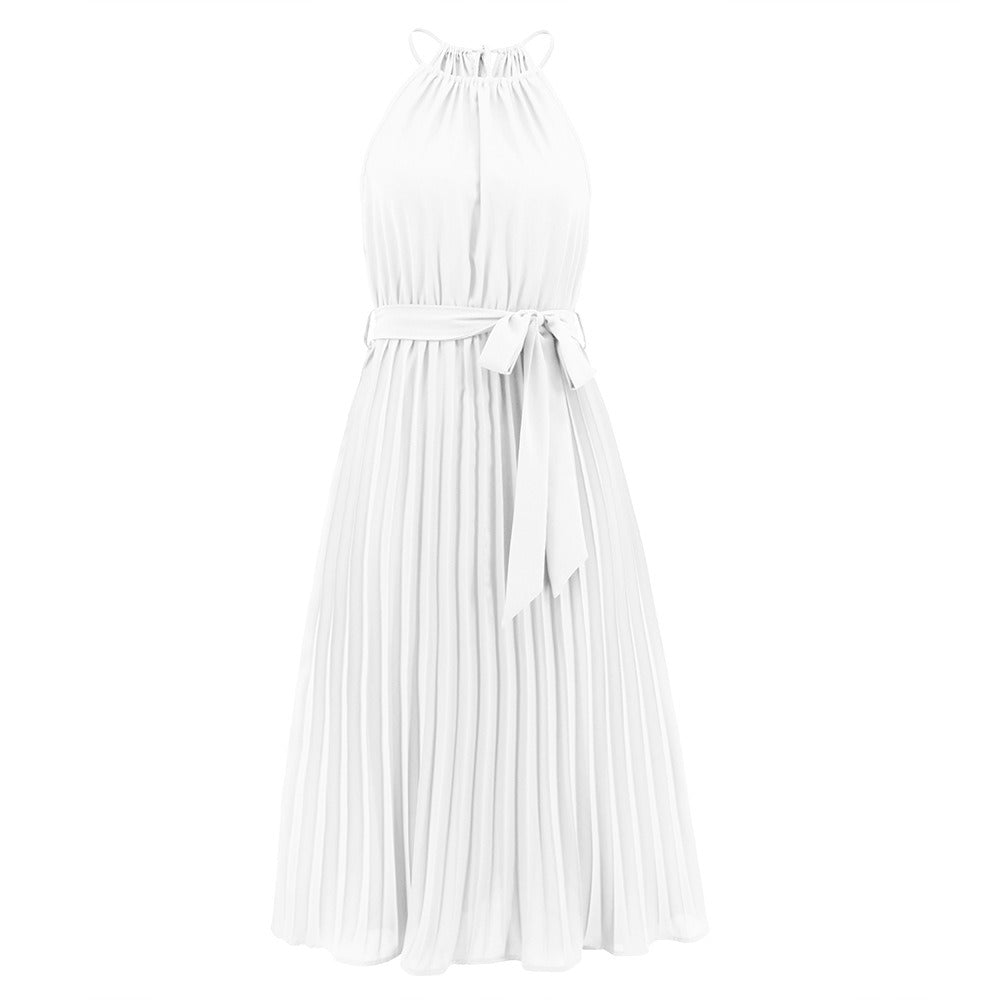 Women's Summer New Sexy Spaghetti Straps Sleeveless Pleated Skirt Dress