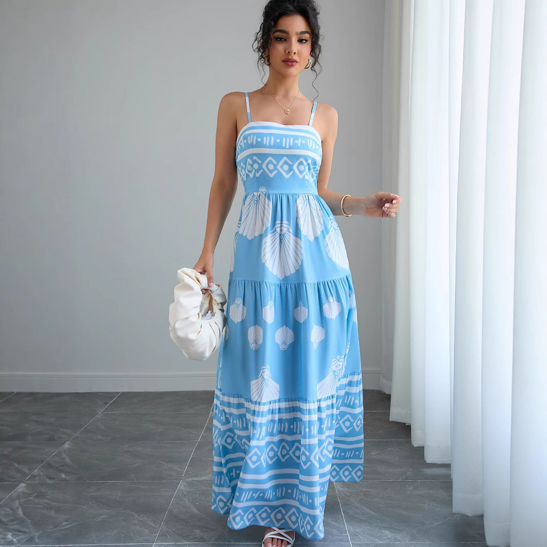 Ethnic Style Strapless Dress for Women, Casual Vacation Dress Slim FitFashion Summer Dress