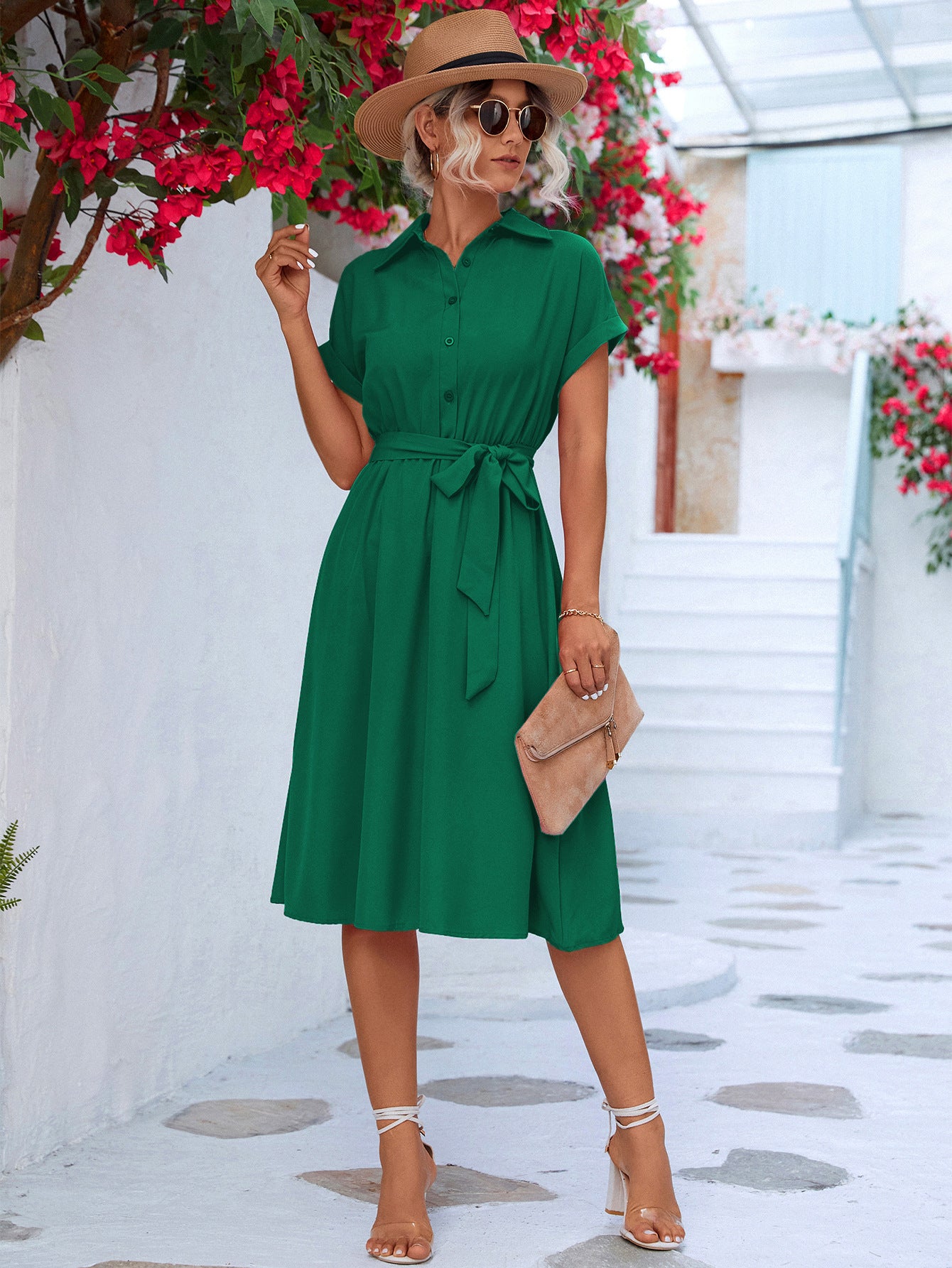 Spring and summer new women's shirt lace up dress