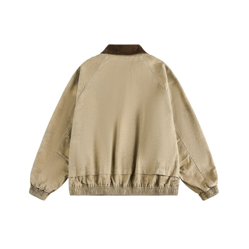 Wind Washed Patchwork Collar Loose Work Jacket