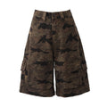 Women's High-Waist Wide-Leg Camouflage Shorts Multi-Pocket Work Pants Denim Pants