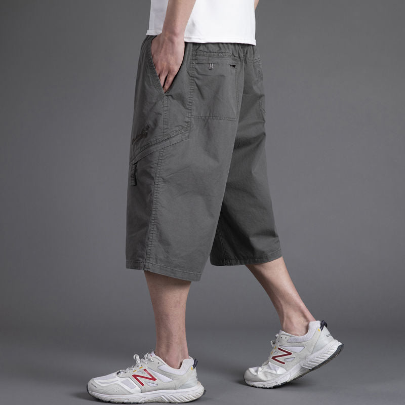 Men's loose casual shorts with cropped pants solid color middle-aged and elderly work pants