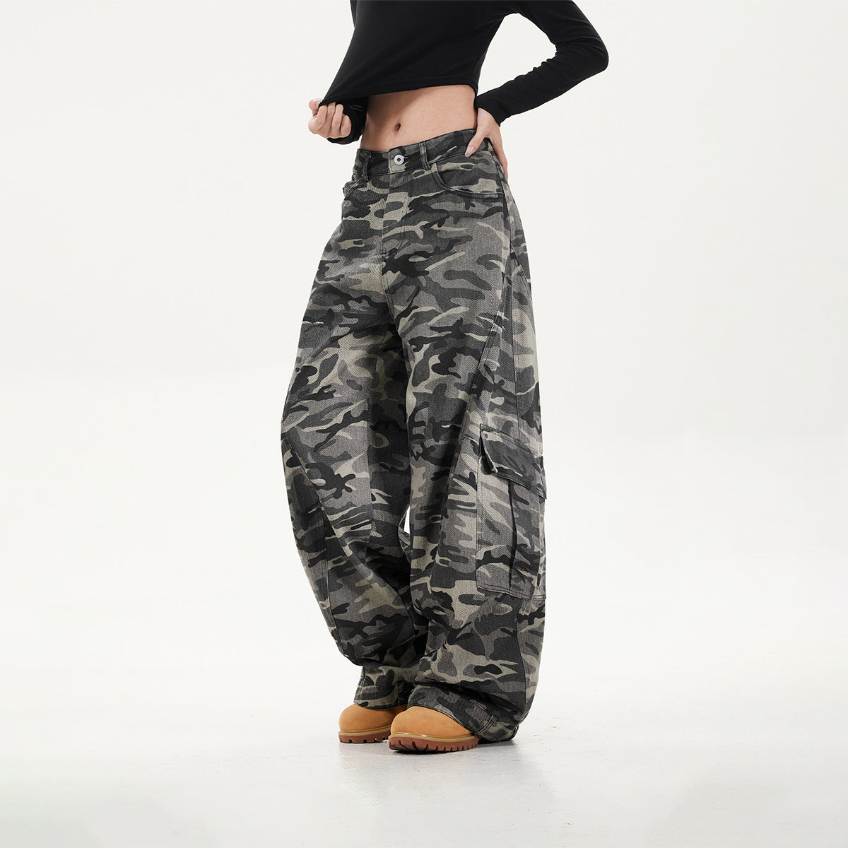 Retro multi pocket camouflage work pants for women