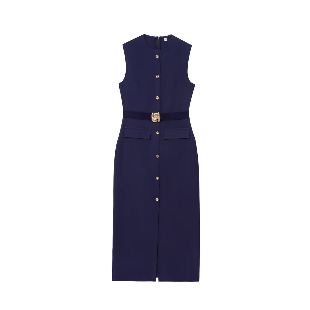 Summer women's sleeveless MIDI dress with waistband